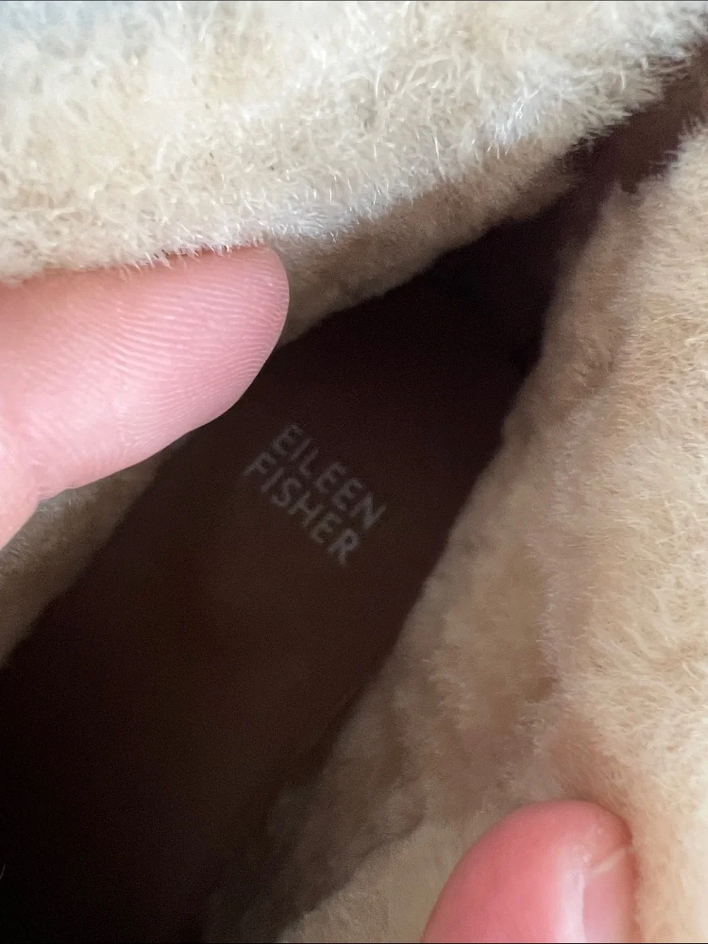 Eileen Fisher drift ankle boot booties biscuit sport suede leather tan shearling
